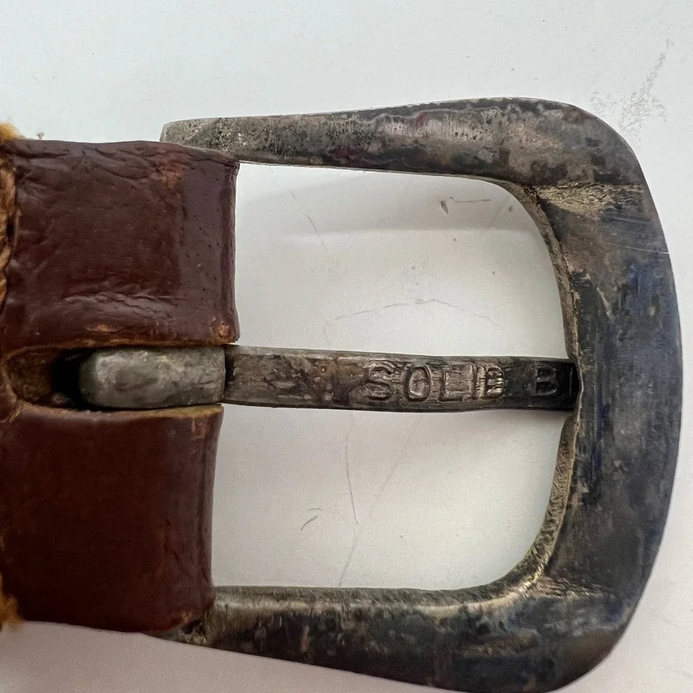 Genuine Leather Woven‎ Link Belt Dark Brown Solid Brass Buckle Made in India 90s